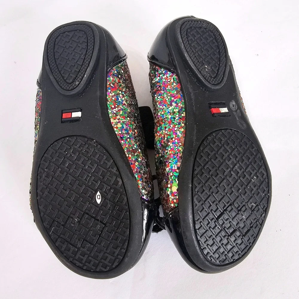 Tommy Hilfiger Kayleigh Chunky‎ Glitter Ballet Flats Black Rainbow Toddler 5